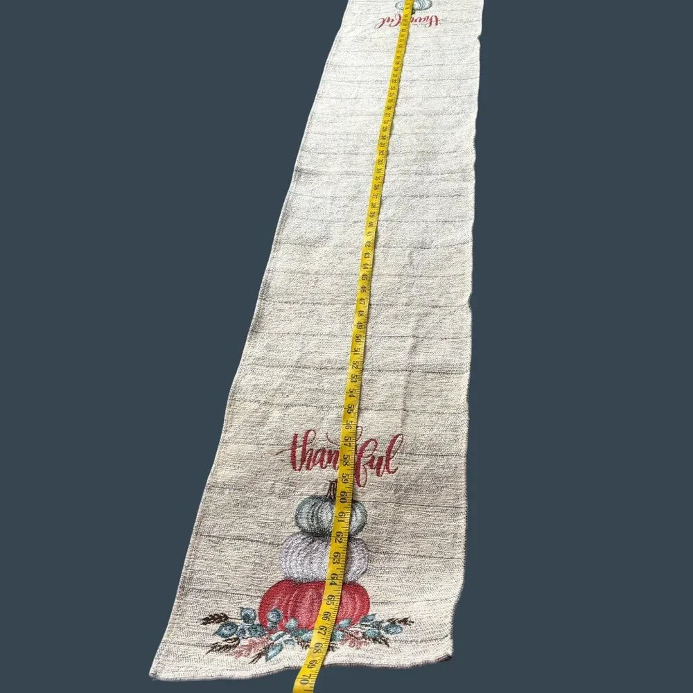 Thankful Fall Harvest Table Runner 69x13‎ Pumpkins Woven Tapestry Farmhouse Cozy
